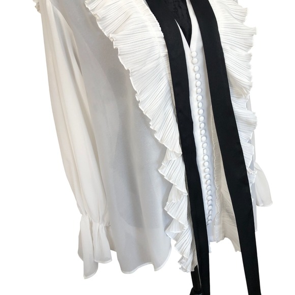 Commense Feminine Romantic Sheer Ruffled Detail Blouse With Tie Sz XS‎ - Picture 7 of 16